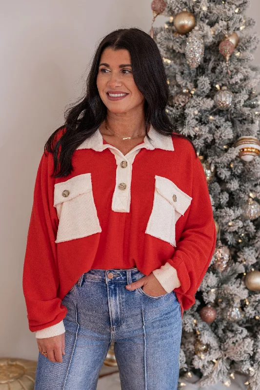 Snuggled Up Red Colorblock Pullover