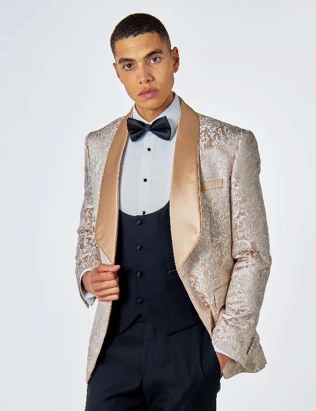 LOUIS – CHAMPAGNE GOLD DAMASK PRINT 3 PIECE WEDDING TUXEDO SUIT