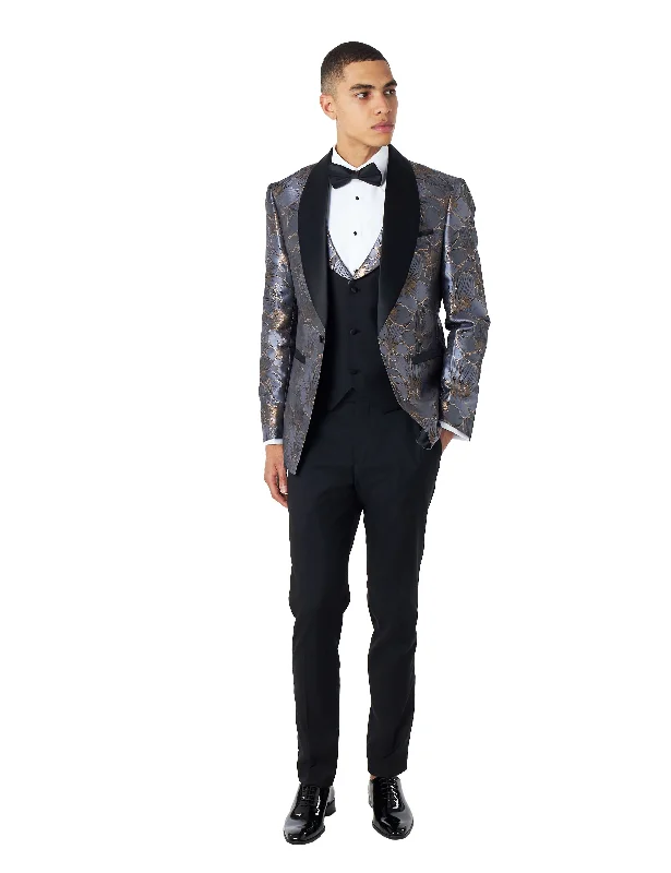 JASON - GREY BLUE FLORAL PRINTED PARTY 3 PIECE SUIT