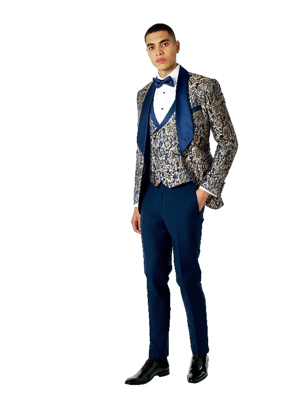 LOUIS – NAVY PAISLEY JACQUARD 3 PIECE WEDDING TUXEDO SUIT