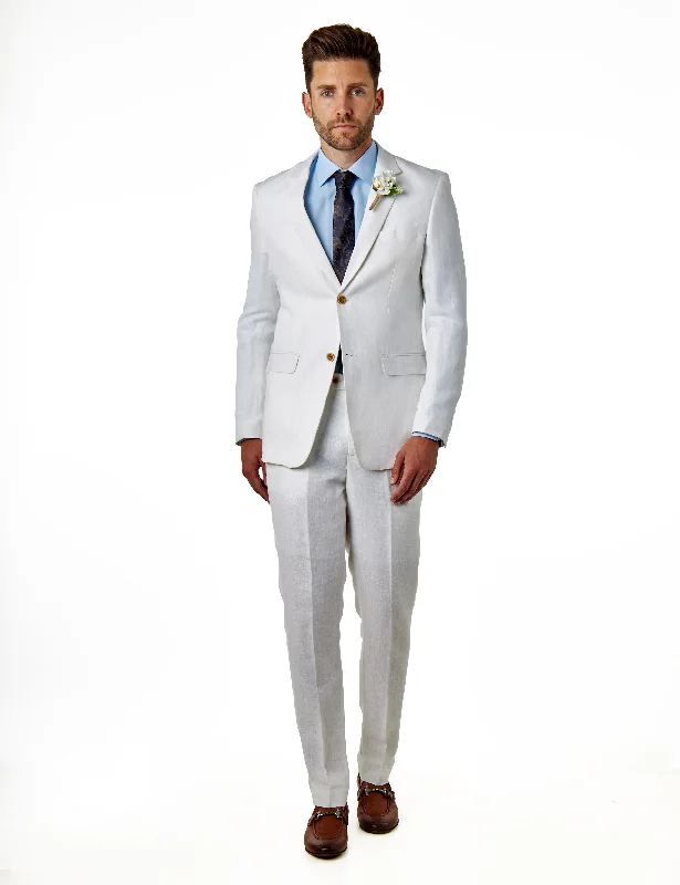 RAY – Off White Herringbone Linen Tailored Fit Suit