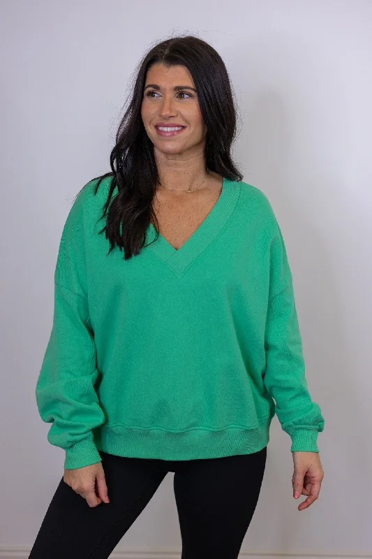 Trending Green V Neck Sweatshirt