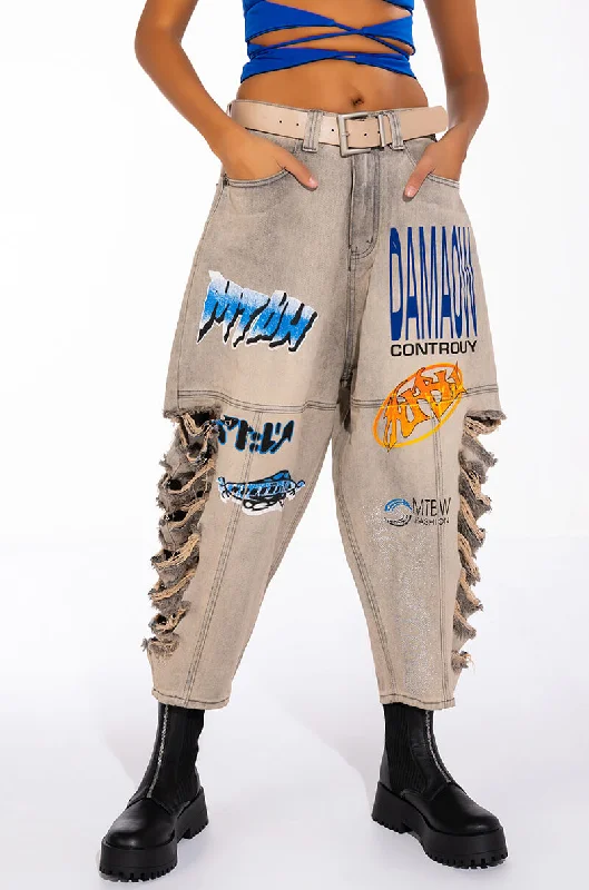 SHREDDED VARSITY DENIM