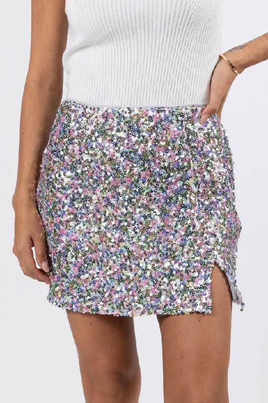 Fairy Lights Silver Multi Sequin Mini Skirt