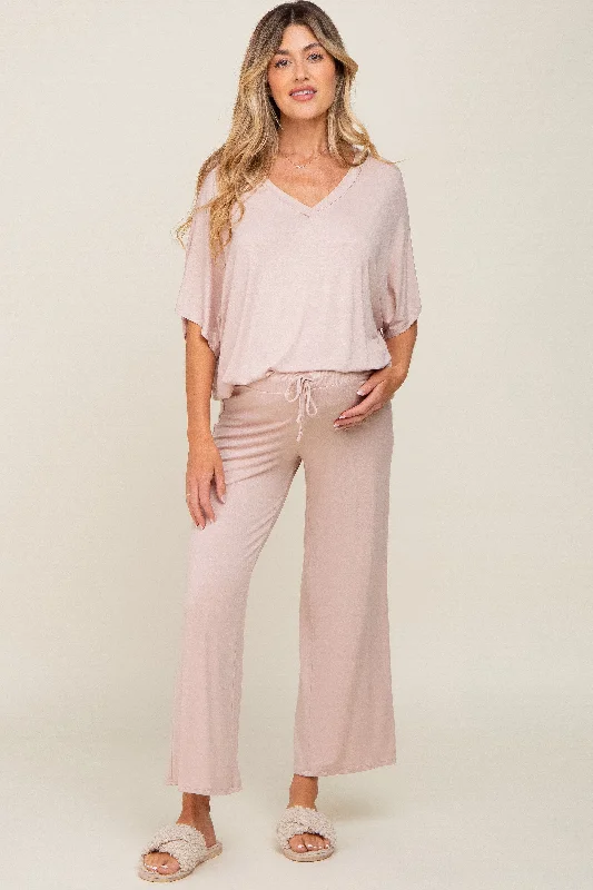 Light Pink Cropped Pant Maternity Set