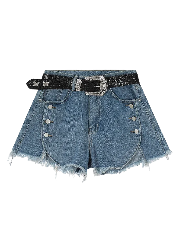 NB Button Side Raw Denim Shorts