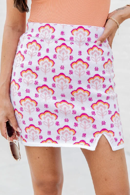 What Makes You Happy Pink And Orange Knit Printed Skirt FINAL SALE