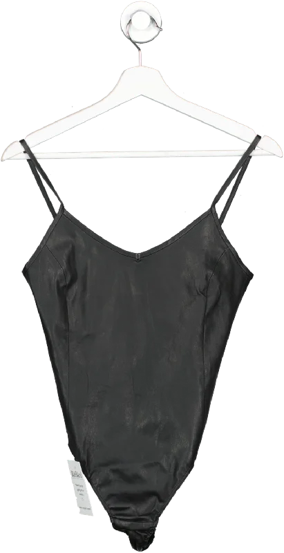 Black Leather Bodysuit UK S