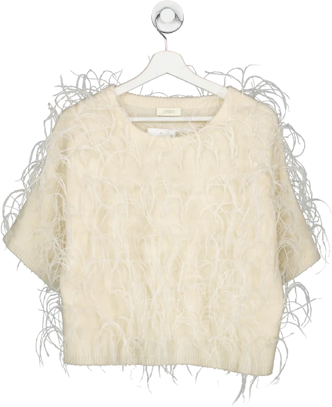 Lapointe Cream Alpaca Silk Feather Top UK S