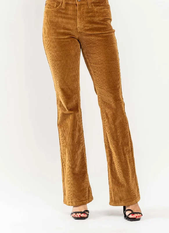 Mid Rise Overdyed Corduroy Bootcut In Camel