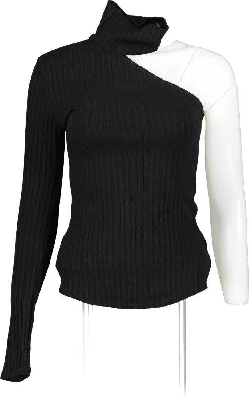 The Range Black Ribbed One Sleeve Top UK XS