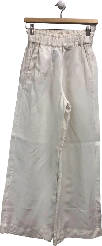 Casa Raki White Linen Wide Leg Trousers UK S