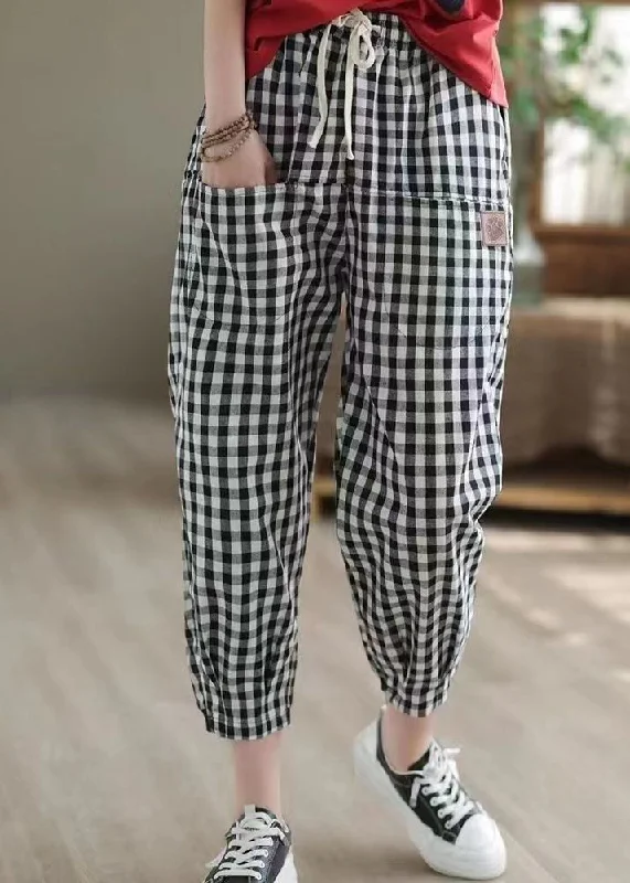 New Casual Big Plaid Pockets Elastic Waist Harlan Pants Autumn