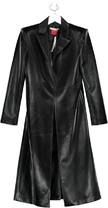 Alice + Olivia Black Mya Vegan Leather Long Blazer UK 6