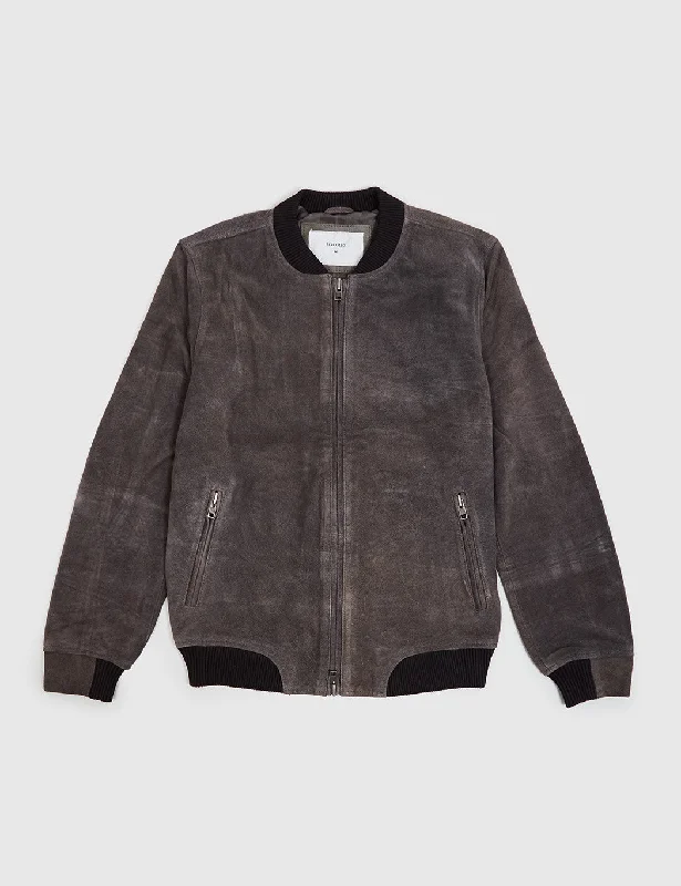 Bellfield Hadon Suede Bomber Jacket - Charcoal