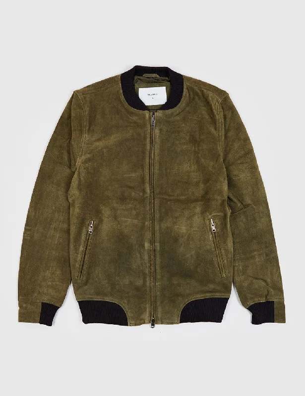 Bellfield Hadon Suede Bomber Jacket - Dark Olive