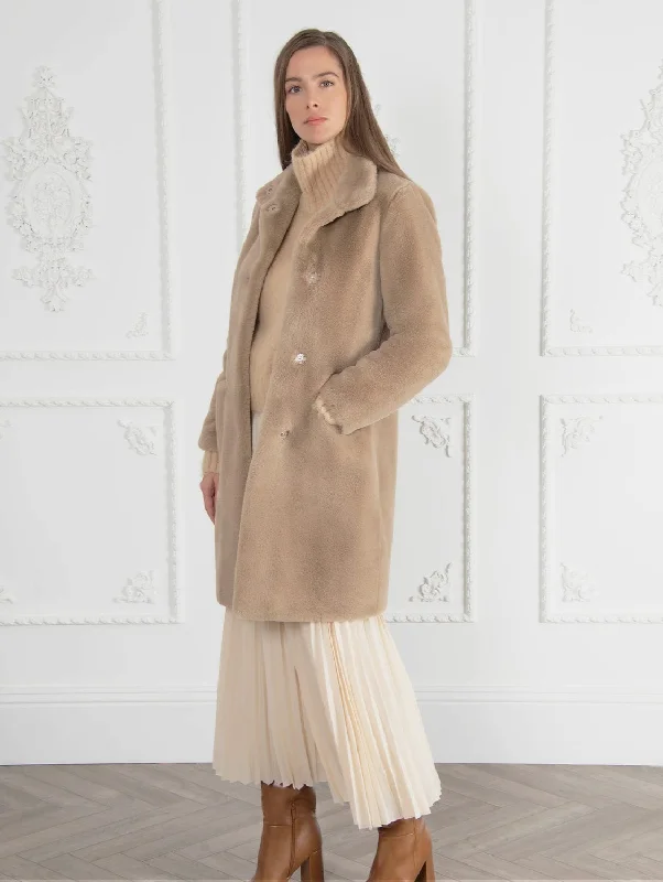 Signature Bette Long Recycled Vegan Faux Fur Coat | Camel