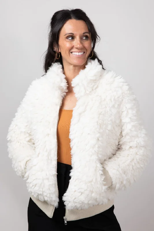 Elan Sherpa Bomber Jacket for Women in Vanilla | JK8196-VAN