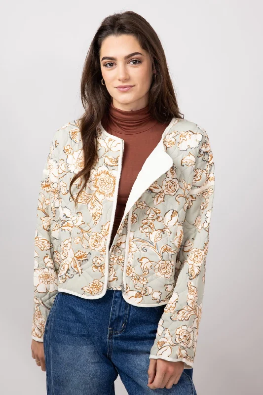 Illa Illa Quilted Floral Print Jacket for Women in Silver Grey | IM8205A-SILVERGREY