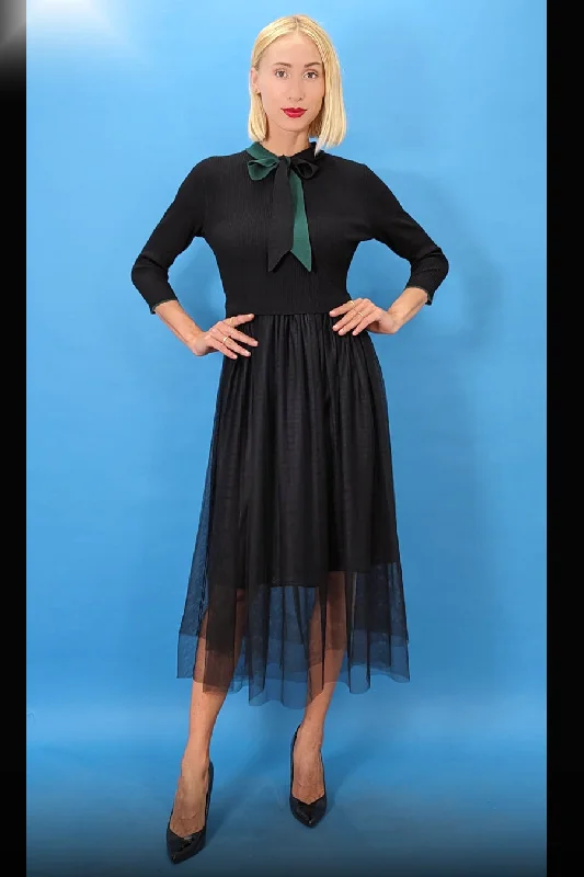 Long Sleeve Tulle Ribbon Midi Dress