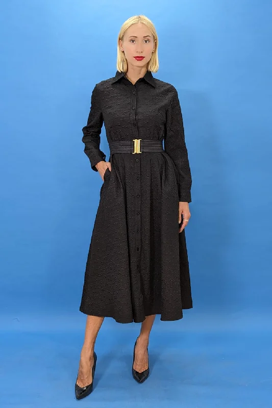 Long Sleeve Button Down Wrap Belt Popcorn Midi Dress