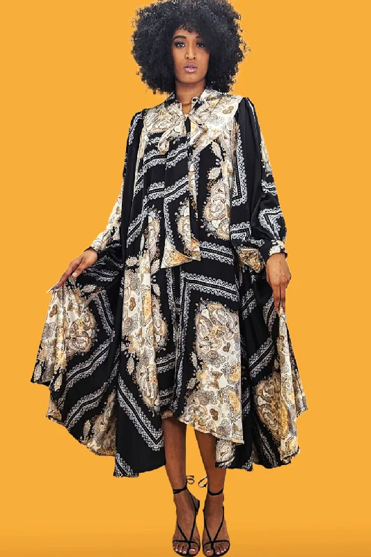 Long Sleeve Patterned Midi Dress