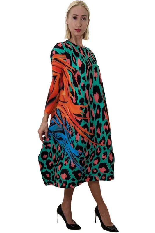 Printed Long Sleeve Midi Dress