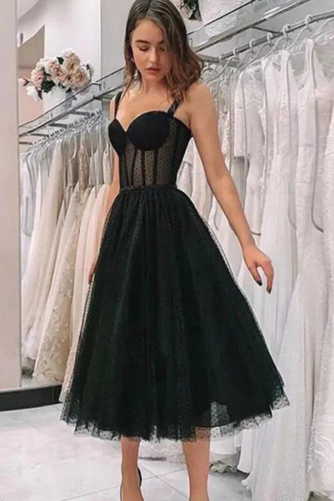 Cute Straps Short Prom Dress Black Fairy Vintage Homecoming Party Dresses