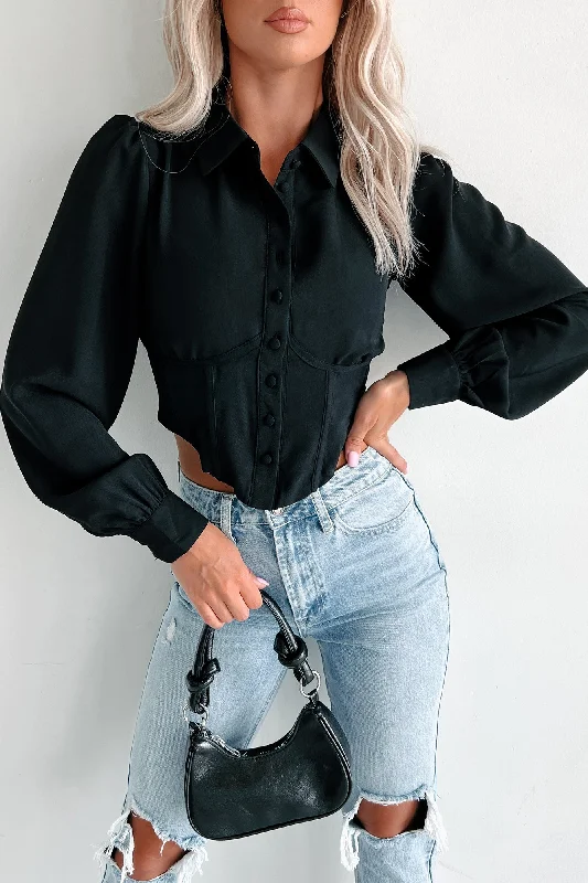 Becoming An Icon Long Sleeve Corset Blouse (Black)