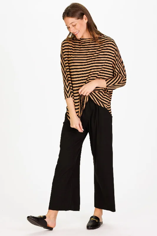 Betsy Top in Black & Brown Knit Stripe