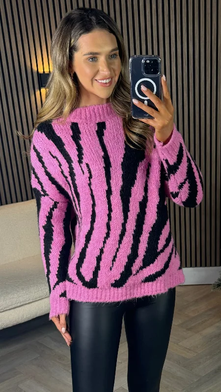 Brooke Pink & Black Printed Knit Jumper