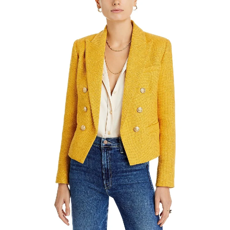 Brooke Womens Metallic Cropped Double-Breasted Blazer