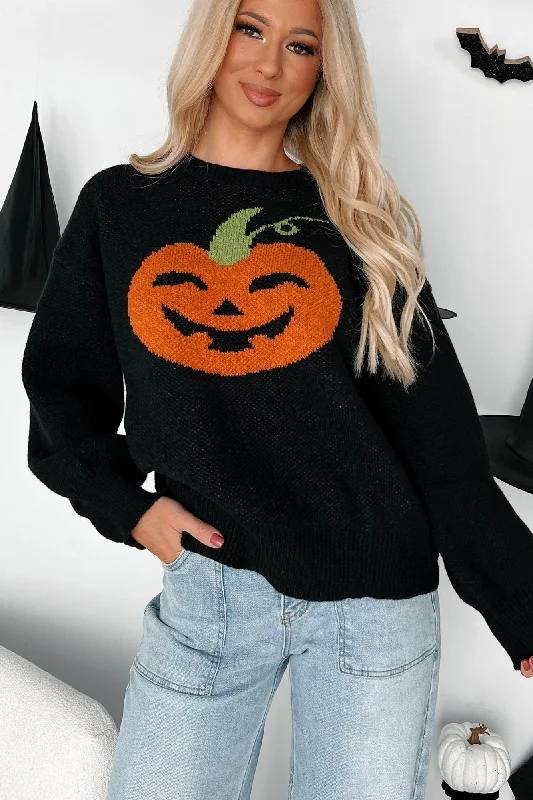 Carving Smiles Knit Halloween Sweater (Black)