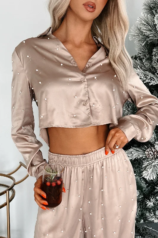 Empowered Soul Pearl Satin Shirt (Taupe)