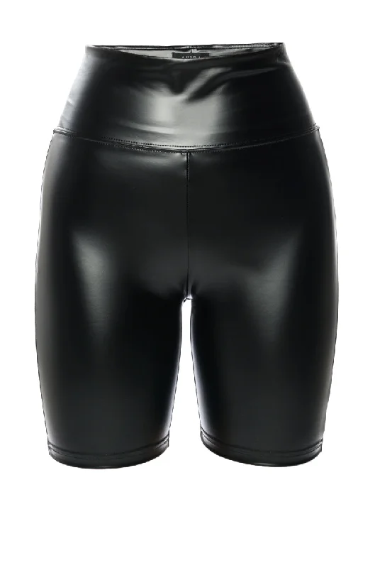 GET IT RIGHT, GET IT TIGHT FAUX LEATHER BIKER SHORTS