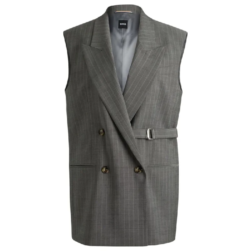 Longline double-breasted waistcoat in striped wool