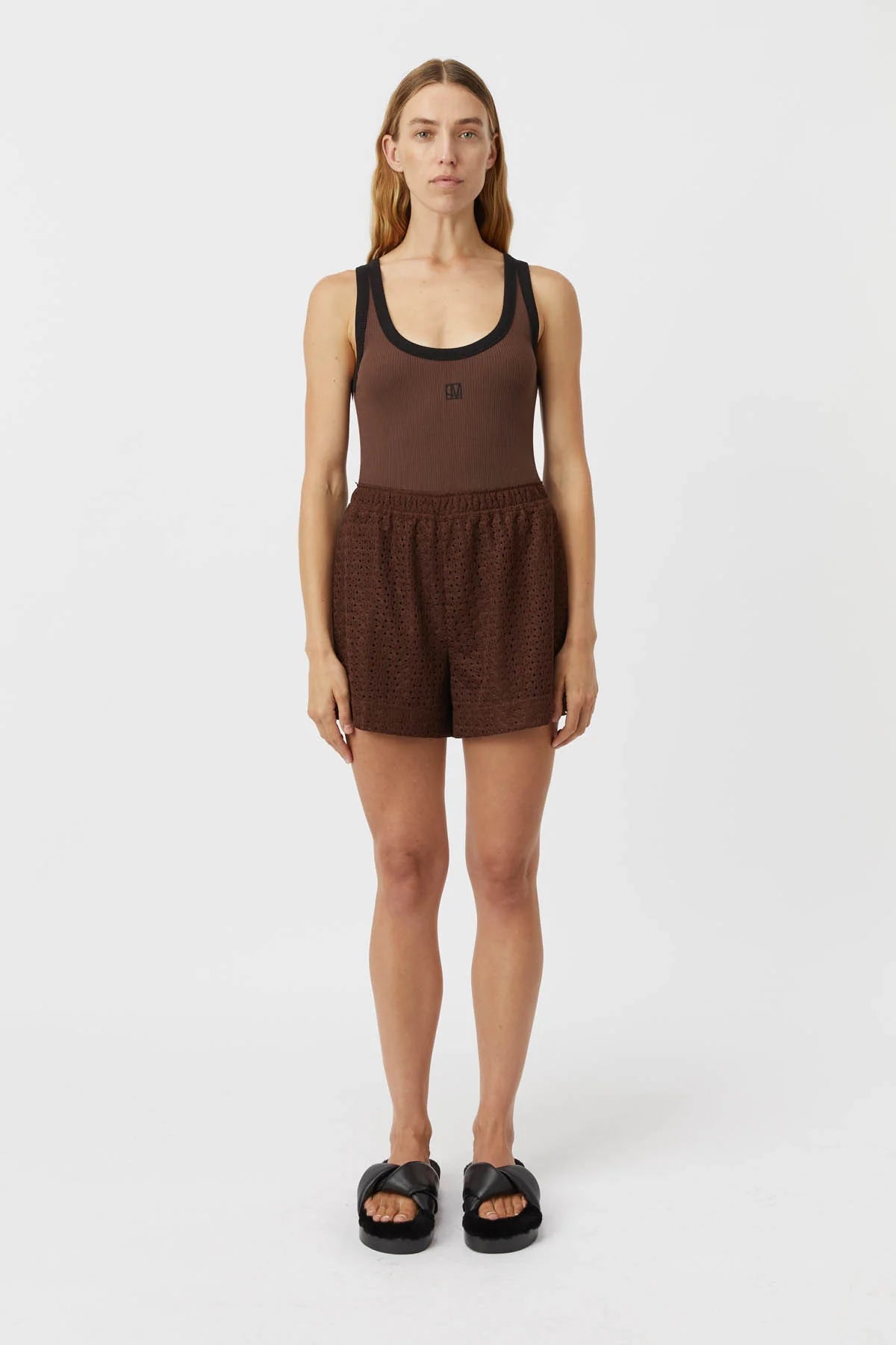 Nora Contrast Bind Scoop Neck Tank - Mocha/Black