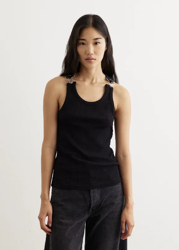 Ribbed Tank Top With Overall Buckles