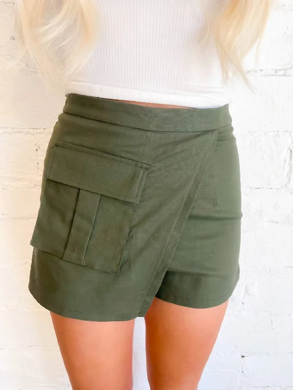 Ride The Wave Asymmetrical Shorts In Olive