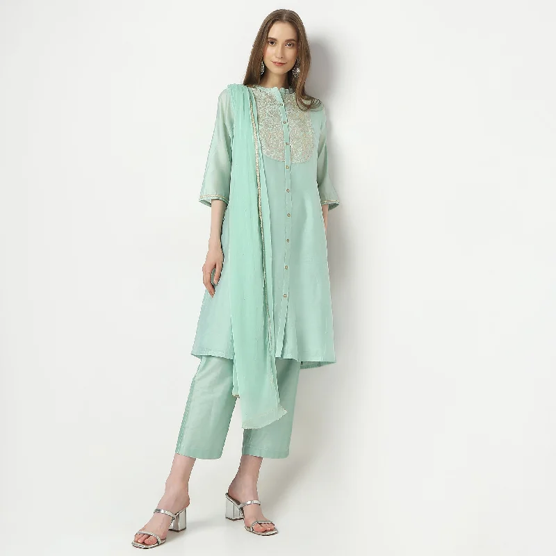 Straight Fit Embroidered Kurta and Pant with Dupatta Set