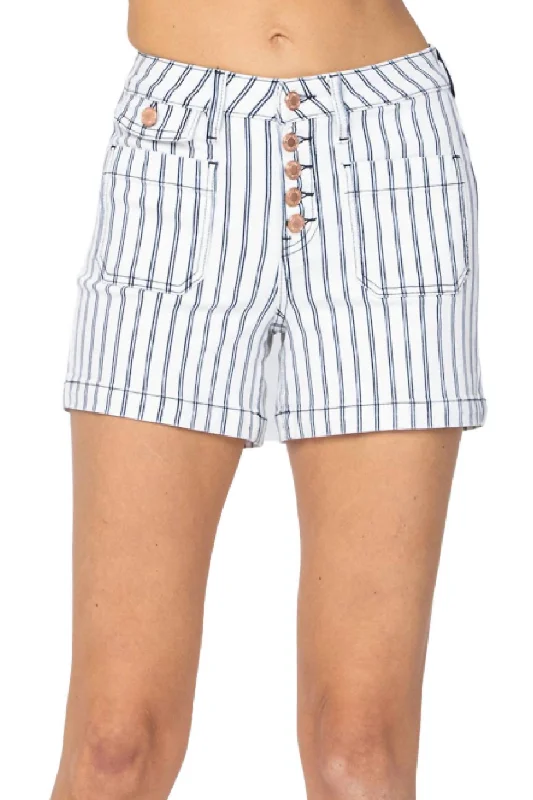 Stripe Patch Pocket High Waist Shorts In Multi