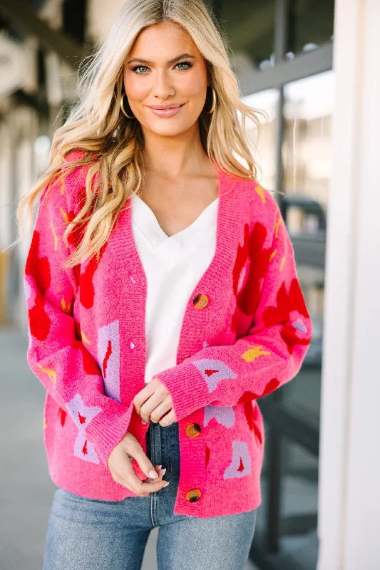 Take One Hot Pink Floral Cardigan