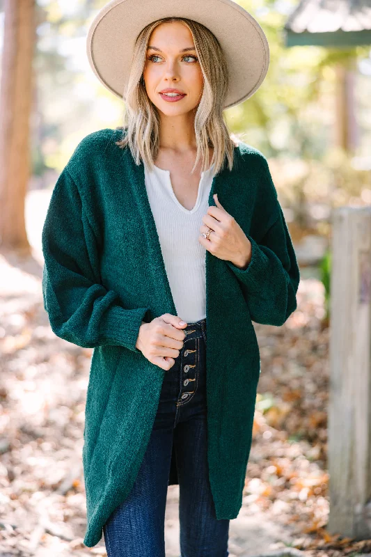 Thinking Of You Dark Green Bubble Sleeve Cardigan