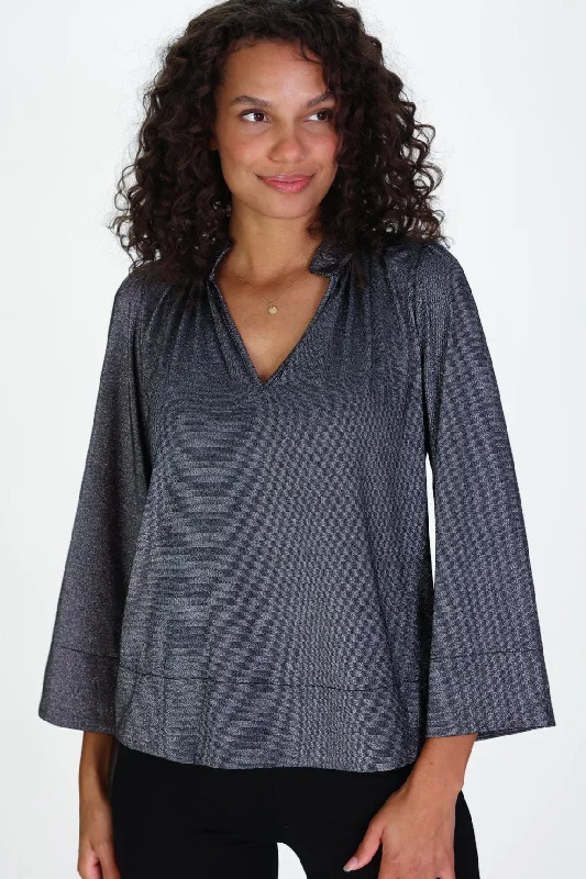 Warren Top in Black Silky Shimmer Knit